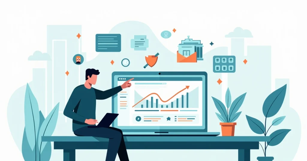 Tela de computador com processo de usucapião sendo acompanhado online por profissional de imóveis