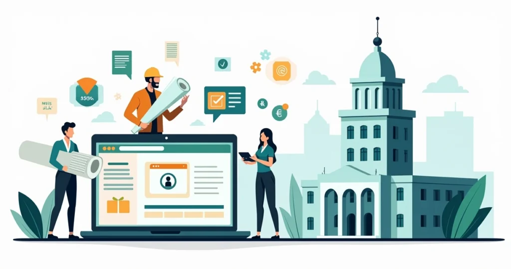 Ilustração de licenças imobiliárias sendo solicitadas na prefeitura de São Paulo