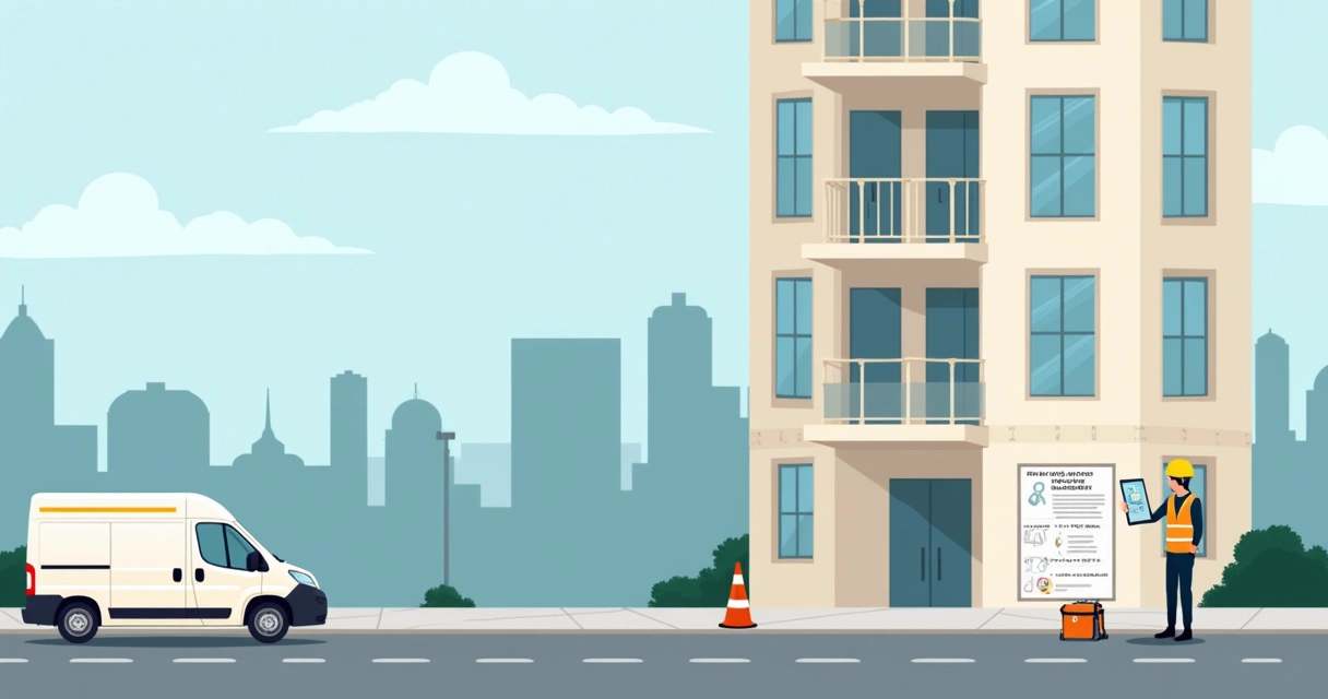 Engenheiro realizando autovistoria predial na fachada de edifício