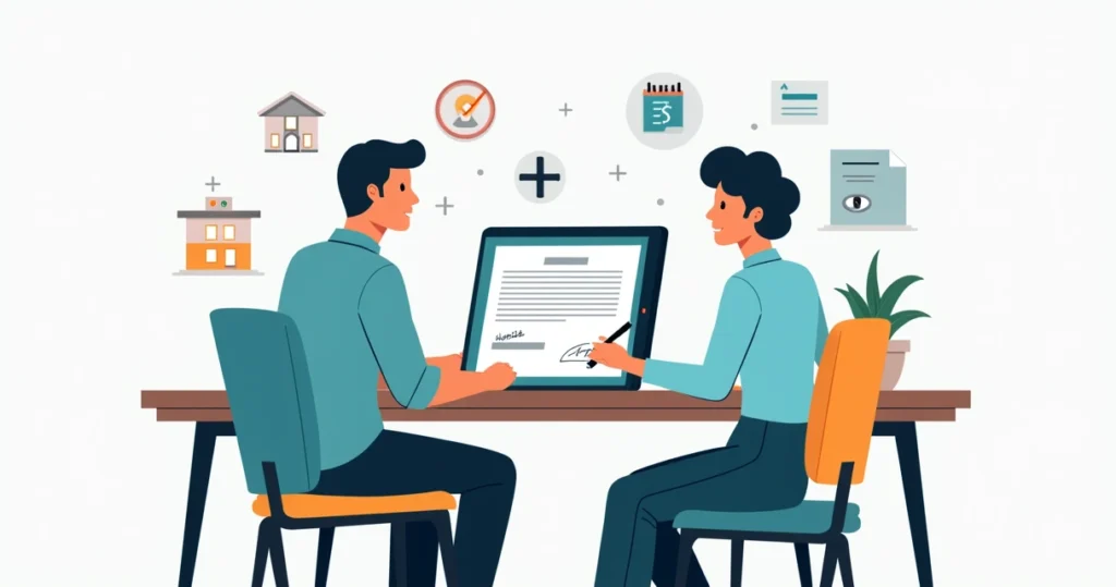 Locador e inquilino assinando contrato de aluguel em plataforma digital