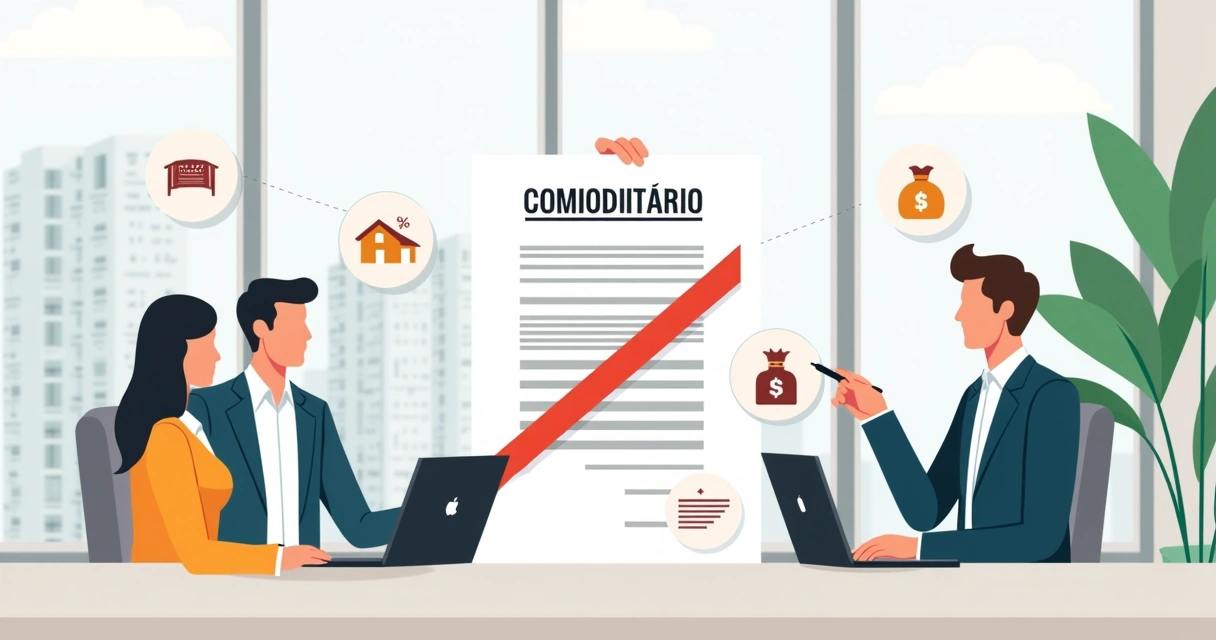 Contrato de compra de imóvel sendo rasurado diante de dois compradores e representante da construtora