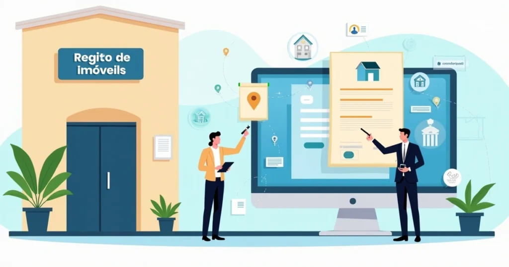 Cartório digital atualizando matrícula de imóvel após usucapião