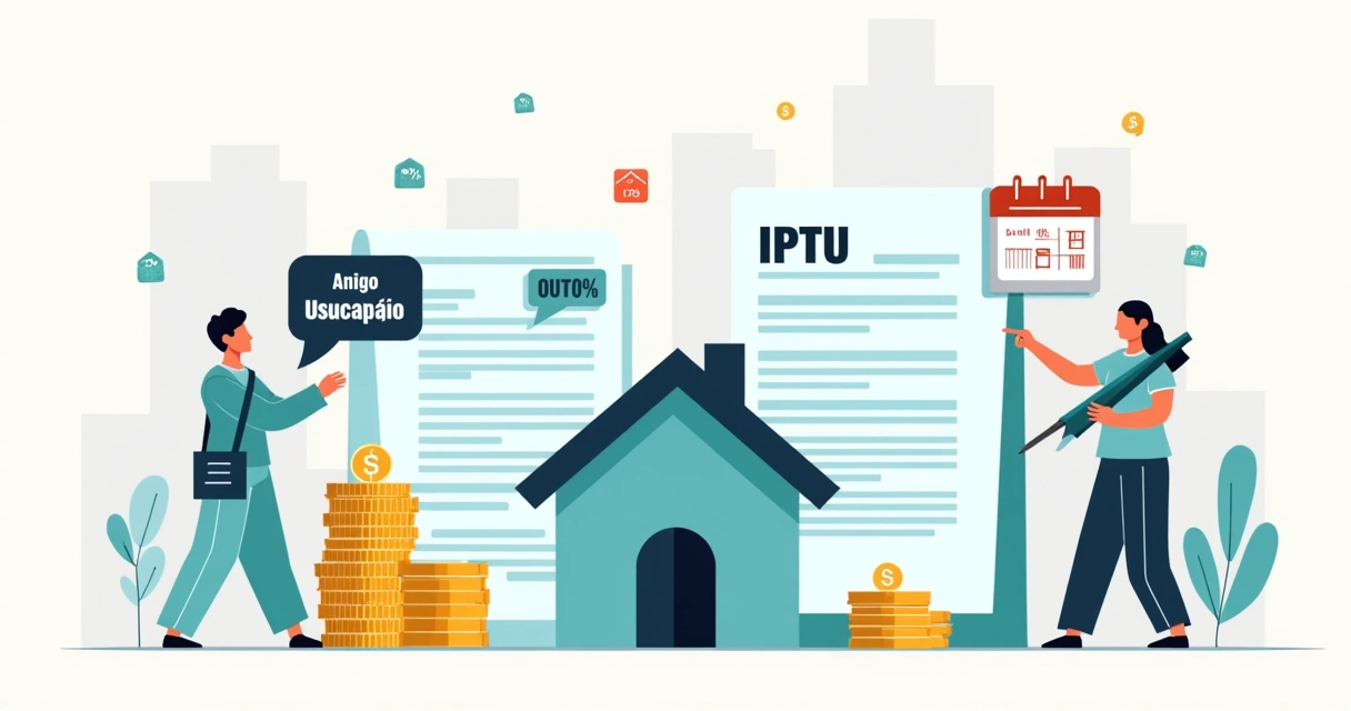 Contrato de imóvel sobrepona ficha de IPTU com ícones de responsabilidade financeira