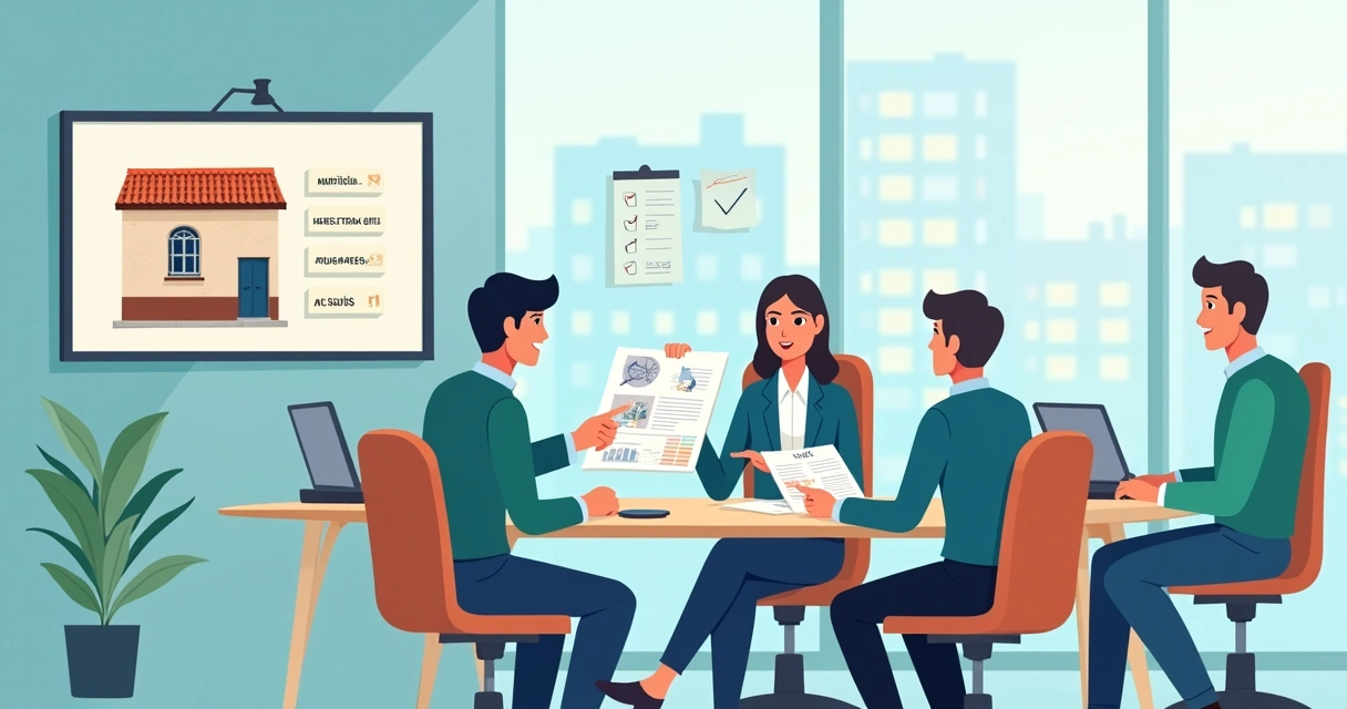 Equipe analisando documentos para regularização de imóvel antigo